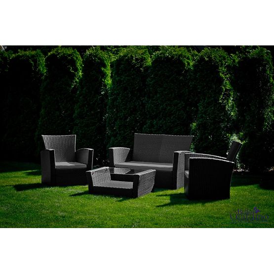 Mobilier de jardin en résine tressée (canapé 123cm, 2 fauteuils + table) UNICO noir