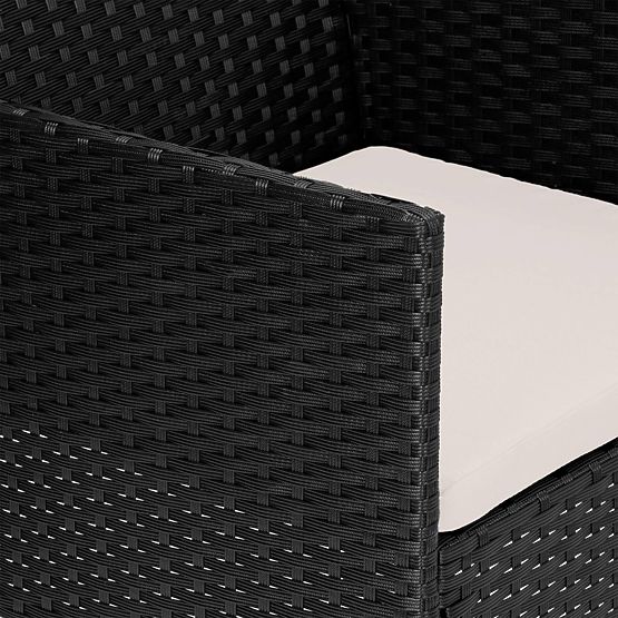 Mobilier de jardin en résine tressée ensemble 4 en 1 MAGNOLIA noir coussins beiges