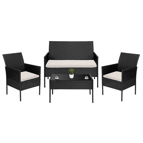Mobilier de jardin en résine tressée ensemble 4 en 1 MAGNOLIA noir coussins beiges
