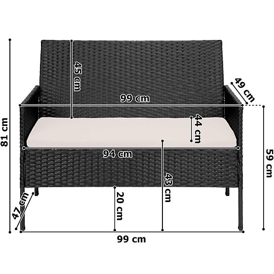 Mobilier de jardin en résine tressée ensemble 4 en 1 MAGNOLIA noir coussins beiges