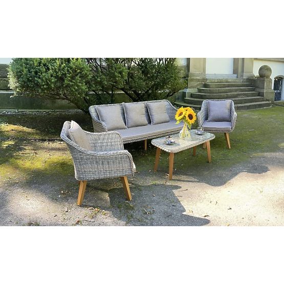 Mobilier de jardin en résine tressée (grand canapé 3 places + 2 fauteuils + table) LARGO Gris Mélang