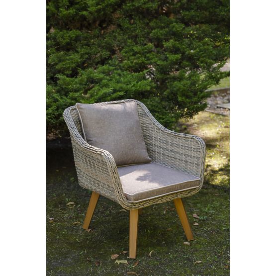 Mobilier de jardin en résine tressée (grand canapé 3 places + 2 fauteuils + table) LARGO Gris Mélang