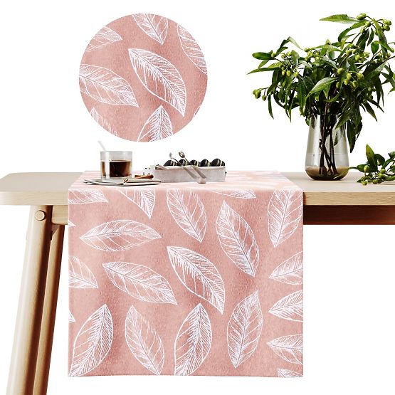 Nappe CALM couleur rose poudré motif végétal imprimé style classique 40x140 ameliahome