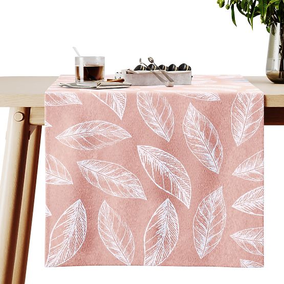 Nappe CALM couleur rose poudré motif végétal imprimé style classique 40x140 ameliahome