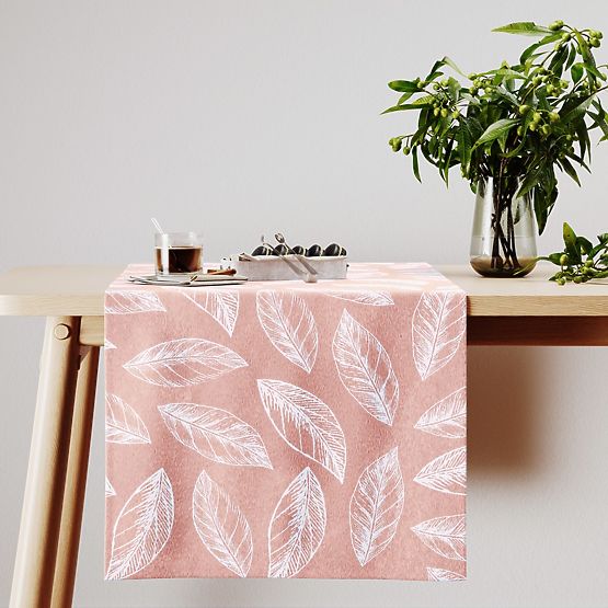 Nappe CALM couleur rose poudré motif végétal imprimé style classique 40x140 ameliahome