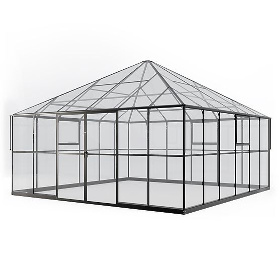 Orangerie de jardin ProGlass Gazebo Large avec base 17,8 m² verre trempé 4 mm, aluminium, noir