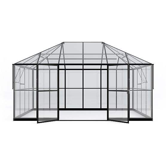 Orangerie de jardin ProGlass Gazebo Standard avec base 12 m² verre trempé 4 mm, aluminium, noir
