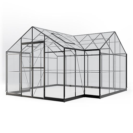 Orangerie de jardin Royal Green Standard 16,6 m² avec base, verre trempé 4 mm, aluminium, noir