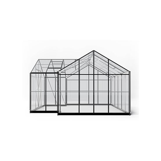 Orangerie de jardin Royal Green Standard 16,6 m² avec base, verre trempé 4 mm, aluminium, noir