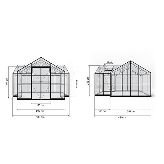 Orangerie de jardin Royal Green Standard 16,6 m² avec base, verre trempé 4 mm, aluminium, noir