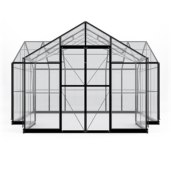 Orangerie de jardin Royal Green Standard 16,6 m² avec base, verre trempé 4 mm, aluminium, noir