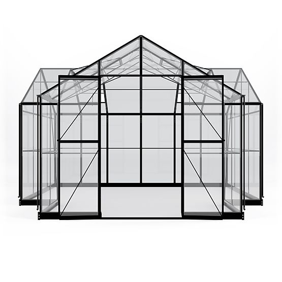 Orangerie de jardin Royal Green Standard 16,6 m² avec base, verre trempé 4 mm, aluminium, noir