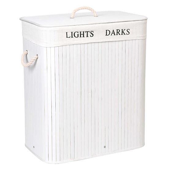 Panier en bambou avec couvercle 100L 2 compartiments blanc