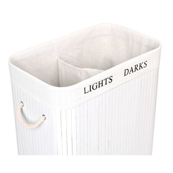 Panier en bambou avec couvercle 100L 2 compartiments blanc