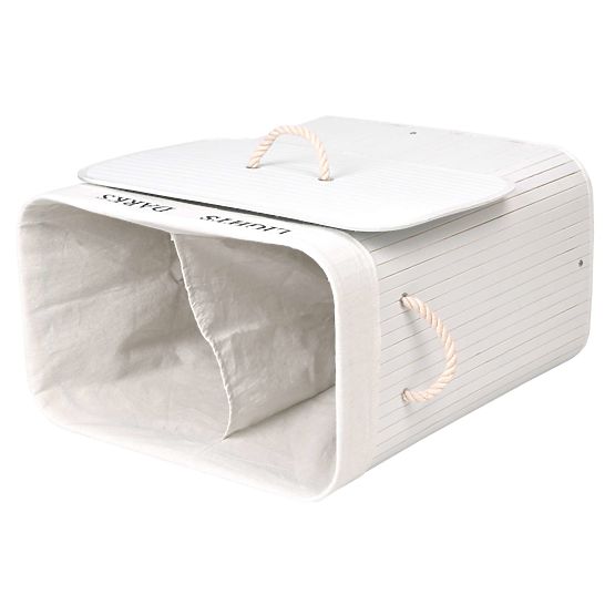 Panier en bambou avec couvercle 100L 2 compartiments blanc