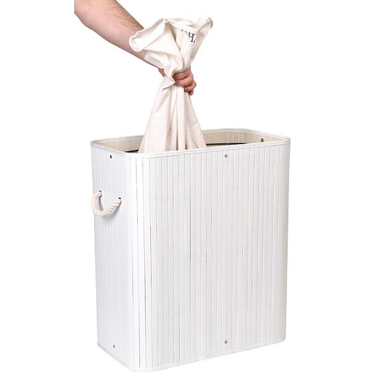 Panier en bambou avec couvercle 100L 2 compartiments blanc
