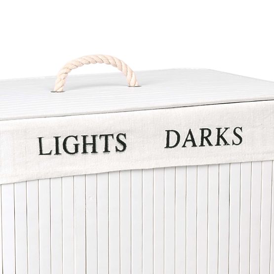 Panier en bambou avec couvercle 100L 2 compartiments blanc