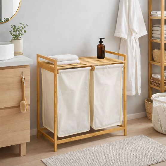 Panier en bambou pour linge ou jouets HANOI 2 compartiments