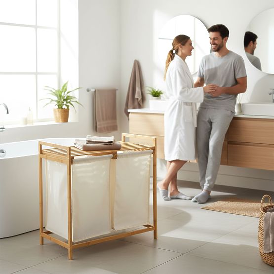 Panier en bambou pour linge ou jouets HANOI 2 compartiments