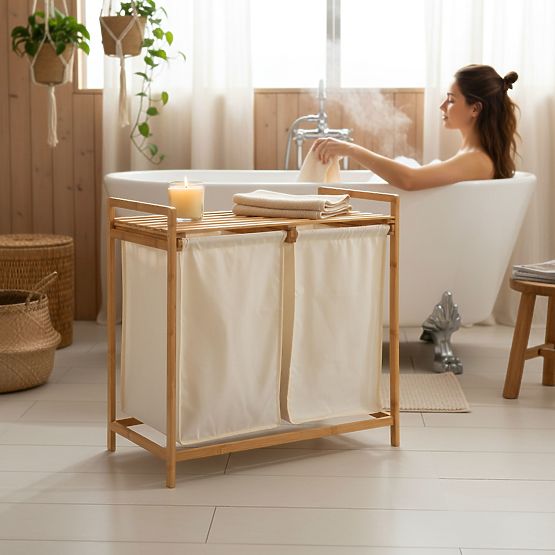 Panier en bambou pour linge ou jouets HANOI 2 compartiments