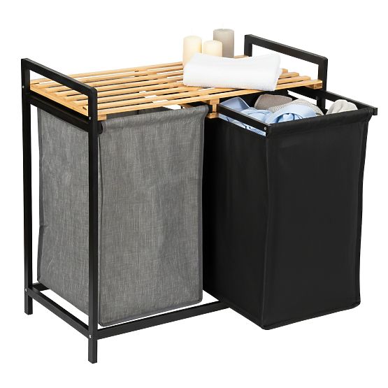 panier en bambou pour linge ou jouets HANOI BLACK 2 compartiments DUO COULEUR