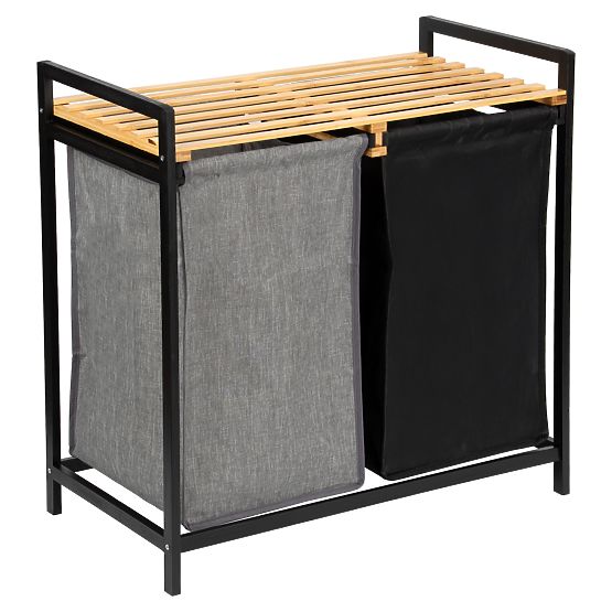 panier en bambou pour linge ou jouets HANOI BLACK 2 compartiments DUO COULEUR