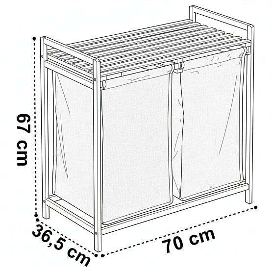 panier en bambou pour linge ou jouets HANOI BLACK 2 compartiments DUO COULEUR