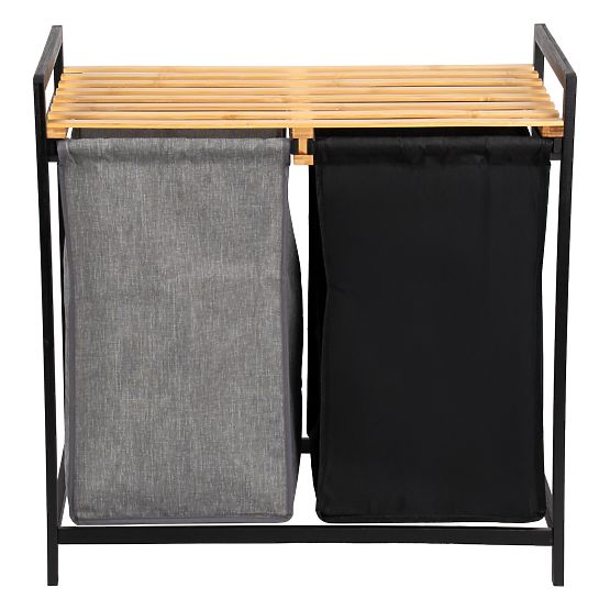 panier en bambou pour linge ou jouets HANOI BLACK 2 compartiments DUO COULEUR