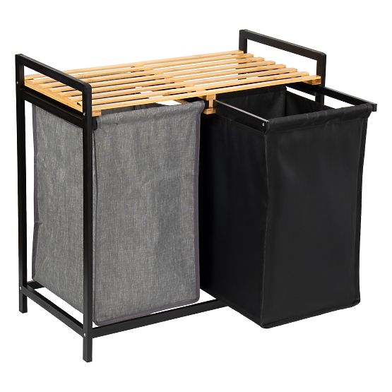 panier en bambou pour linge ou jouets HANOI BLACK 2 compartiments DUO COULEUR