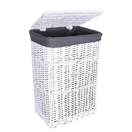 Panier en osier 48x36x66 cm - 114L - blanc-gris