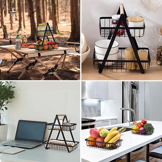 Panier à fruits PULOS 2 niveaux noir