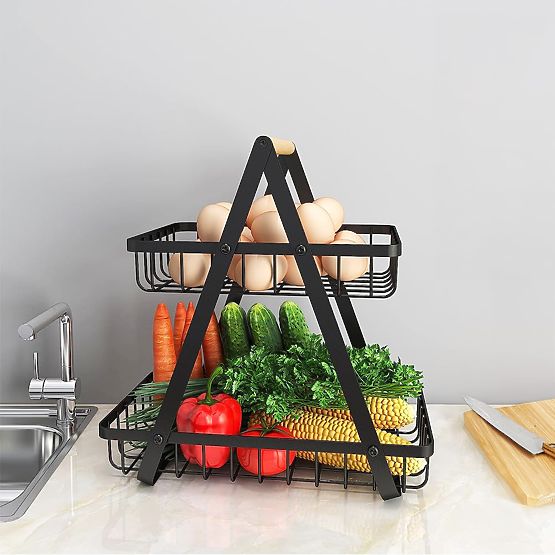 Panier à fruits PULOS 2 niveaux noir