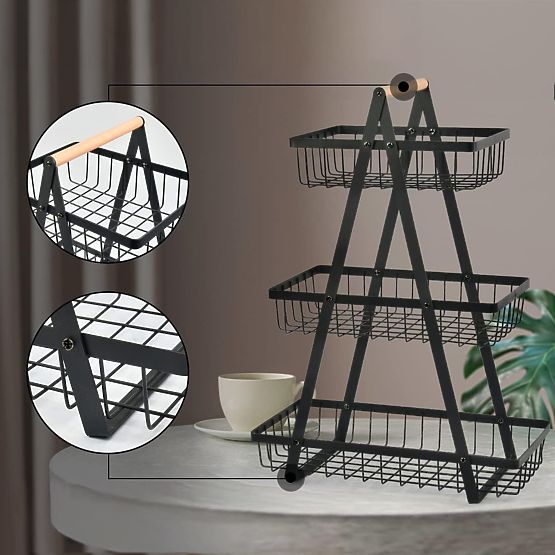 Panier à fruits PULOS 3 niveaux noir