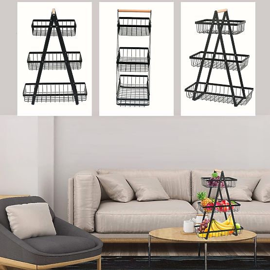 Panier à fruits PULOS 3 niveaux noir