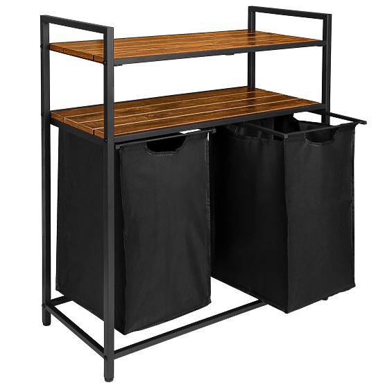 Panier à linge avec étagères 2 compartiments MIRUN