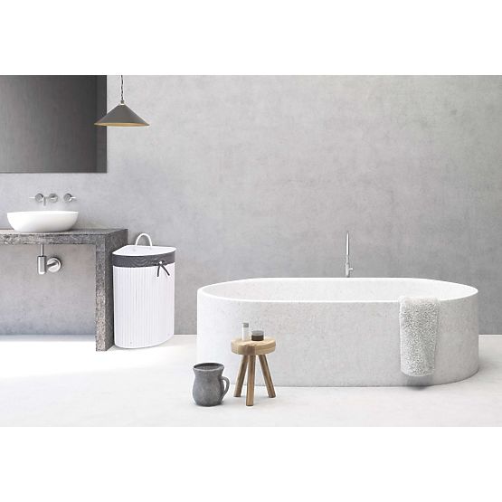 Panier à linge d'angle en bambou avec couvercle blanc-gris