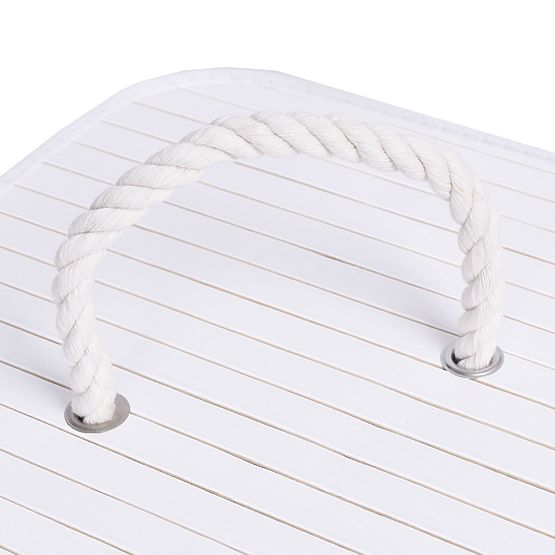 Panier à linge d'angle en bambou avec couvercle blanc-gris