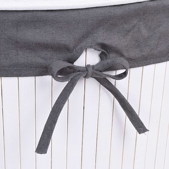 Panier à linge d'angle en bambou avec couvercle blanc-gris