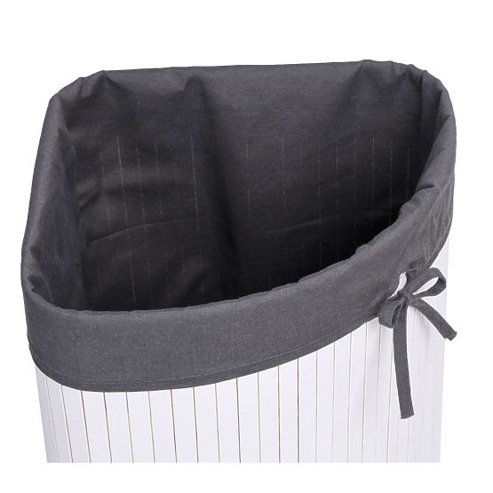 Panier à linge d'angle en bambou avec couvercle blanc-gris