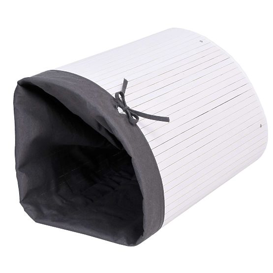 Panier à linge d'angle en bambou avec couvercle blanc-gris
