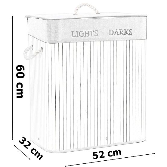 Panier à linge d'angle en bambou avec couvercle blanc