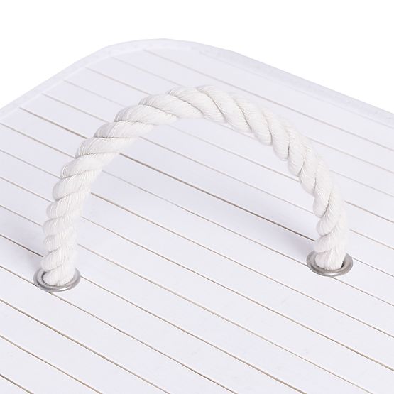 Panier à linge d'angle en bambou avec couvercle blanc