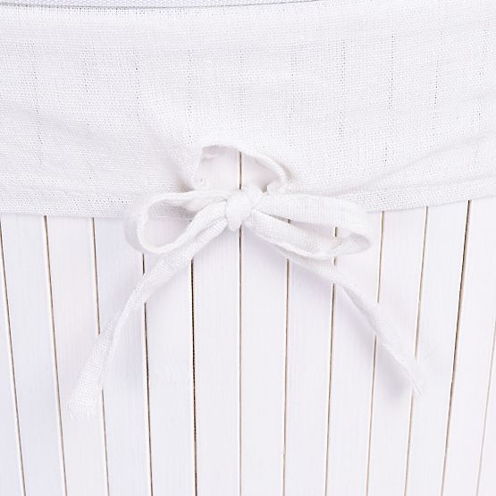 Panier à linge d'angle en bambou avec couvercle blanc