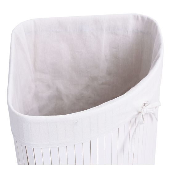 Panier à linge d'angle en bambou avec couvercle blanc