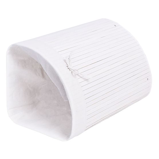Panier à linge d'angle en bambou avec couvercle blanc