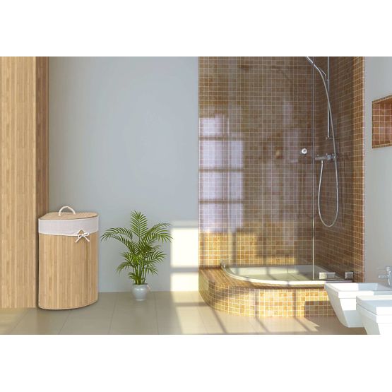 Panier à linge d'angle en bambou avec couvercle naturel 60L