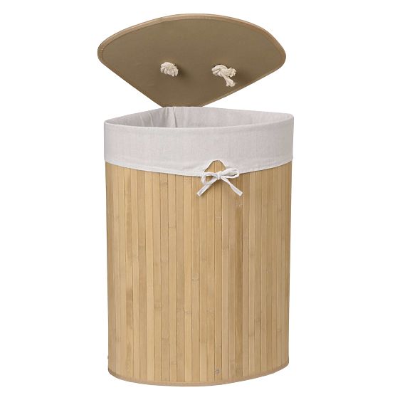 Panier à linge d'angle en bambou avec couvercle naturel 60L