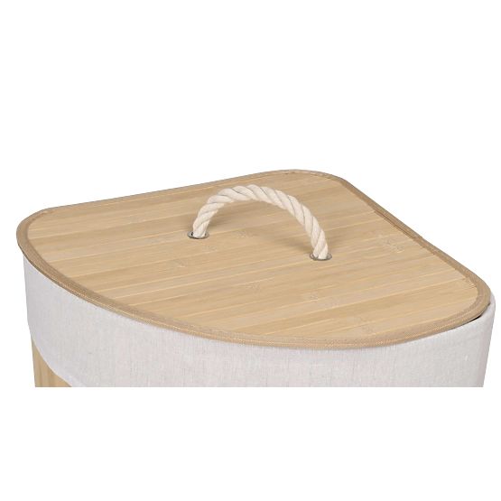 Panier à linge d'angle en bambou avec couvercle naturel 60L