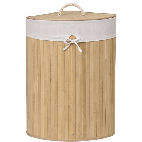 Panier à linge d'angle en bambou avec couvercle naturel 60L