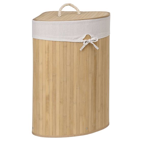 Panier à linge d'angle en bambou avec couvercle naturel 60L